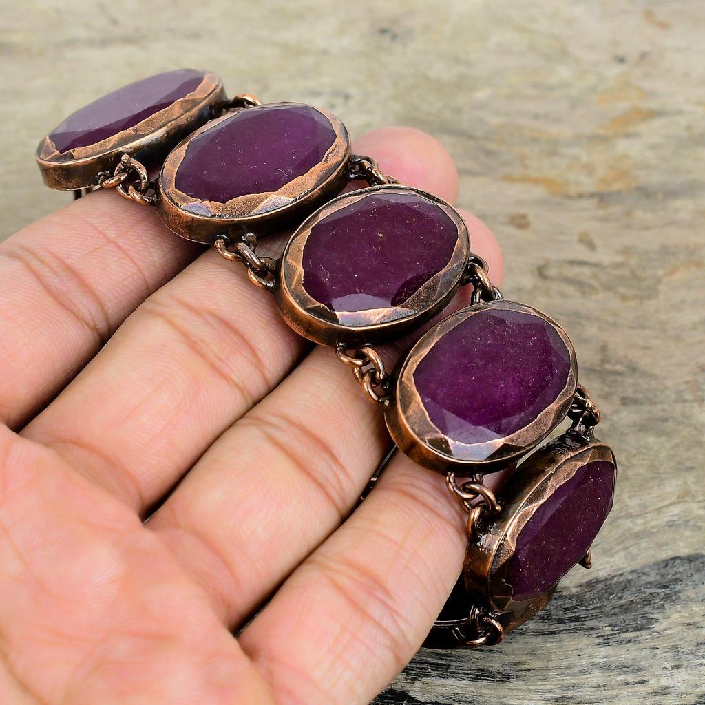 Faceted Kashmir Ruby Bracelet Electroformed Copper Bracelet Adjustable Chain Bracelet Handmade Jewelry Real Gemstone Bracelet Gifts For Him