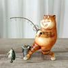 Cute Fishing Cat Miniature Fish Catching Figurine Relaxation Sports Ornament Cartoon Kitty Character Decor Entertainment Craft