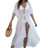 Women's Cover Up Plus Size Polka Dot Dimensional Chiffon Shirt Beach Sun Shirt Irregular Tie Cardigan Cover-Ups