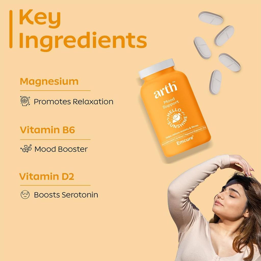 Arth Chelated Magnesium Bisglycinate Supplement With Vitamin D2 & B6 30 Veg Tablets X Pack of 3 For Muscle Recovery