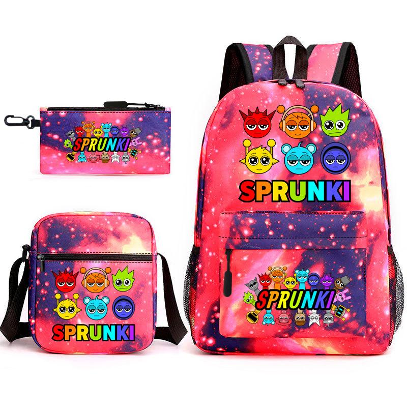 Sprunki Student Starry Sky School Bag Three-piece Rhythm Box Teen Backpack Men's and Women's Casual L
