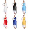 S-XXL Lyrical Worship Dance Dress One Shoulder Sleeveless Metallic Shiny Patchwork Slit Hem Tunic with Drape for Stage