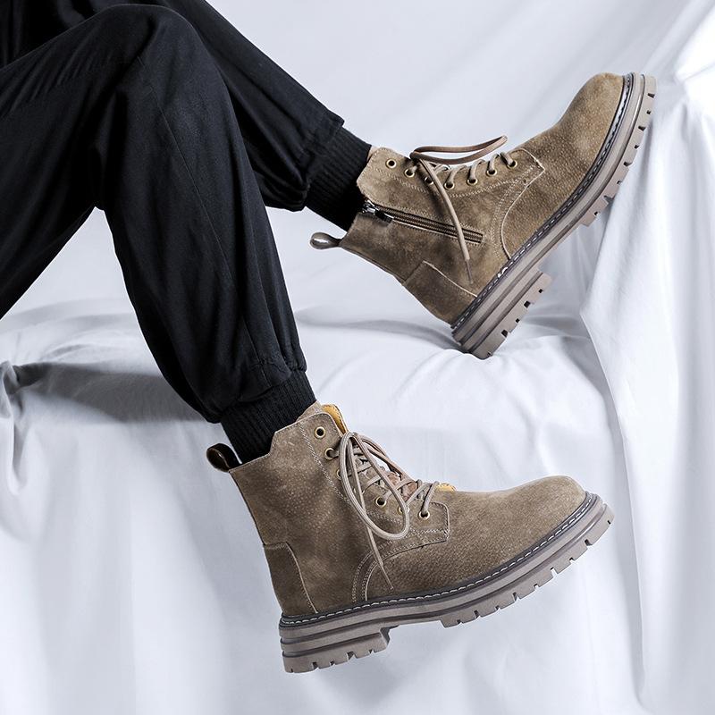 

мужские повседневные дезерты дышащие туфли из коровьей замши для улицы ковбойские рабочие ботинки весна осень платформа до щиколотки боты 270 темно серый