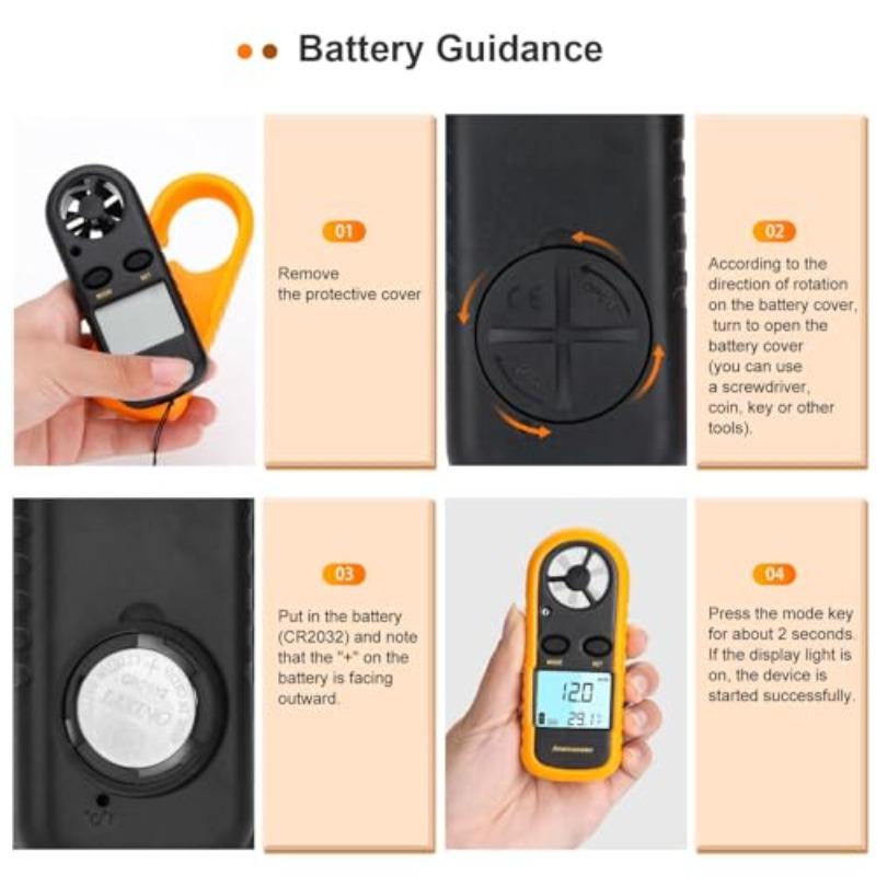 Handheld Digital Anemometer with Digital LCD Display for Measuring Wind Speed Temperature and Cold Temperature. Air Flow Meter