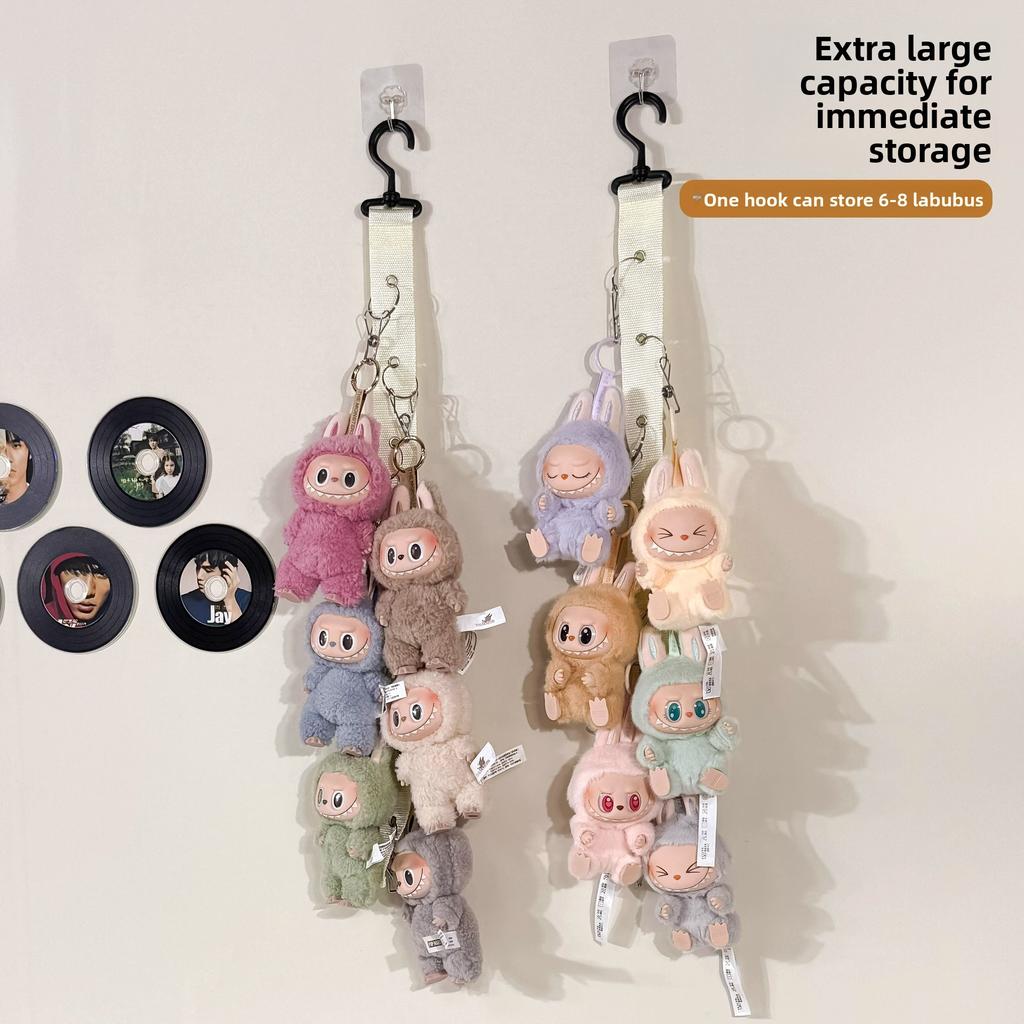 Cartoon Plush Doll Storage Strap Wall Hanging Organizer with Hooks
