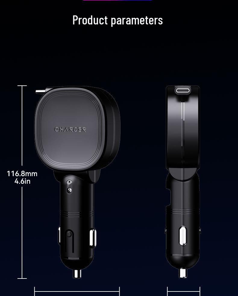 45W Car Charger with Retractable Cable, Fast Charging for Apple, Huawei - Fits Car Cigarette Lighter