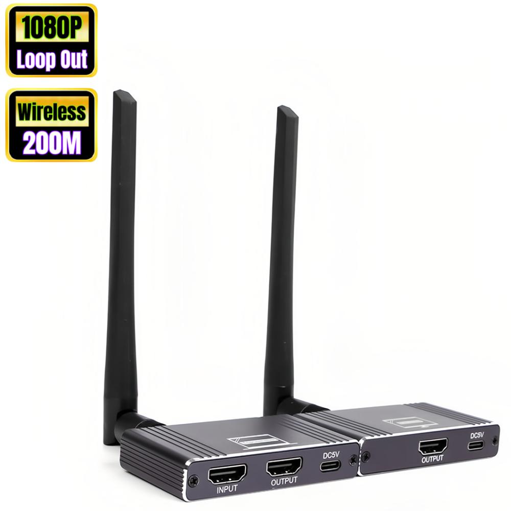 200M Wireless HDMI Extender with Rotation 5.8G 1080P HD HDMI Audio Video Transmitter and Receiver with HDMI Loop Out 8TX to 1Rx