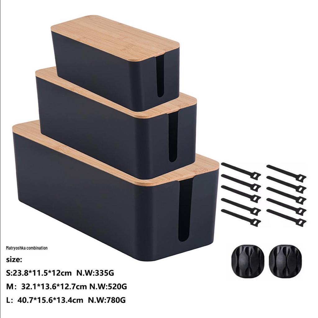 Minimalist Cable Management Box with Bamboo Lid