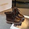New Children's Autumn Boots Solid Color Cool Girl Causal Ankle Boots Round-toe Versatile Kids Fashion Leather Boots Side Zipper