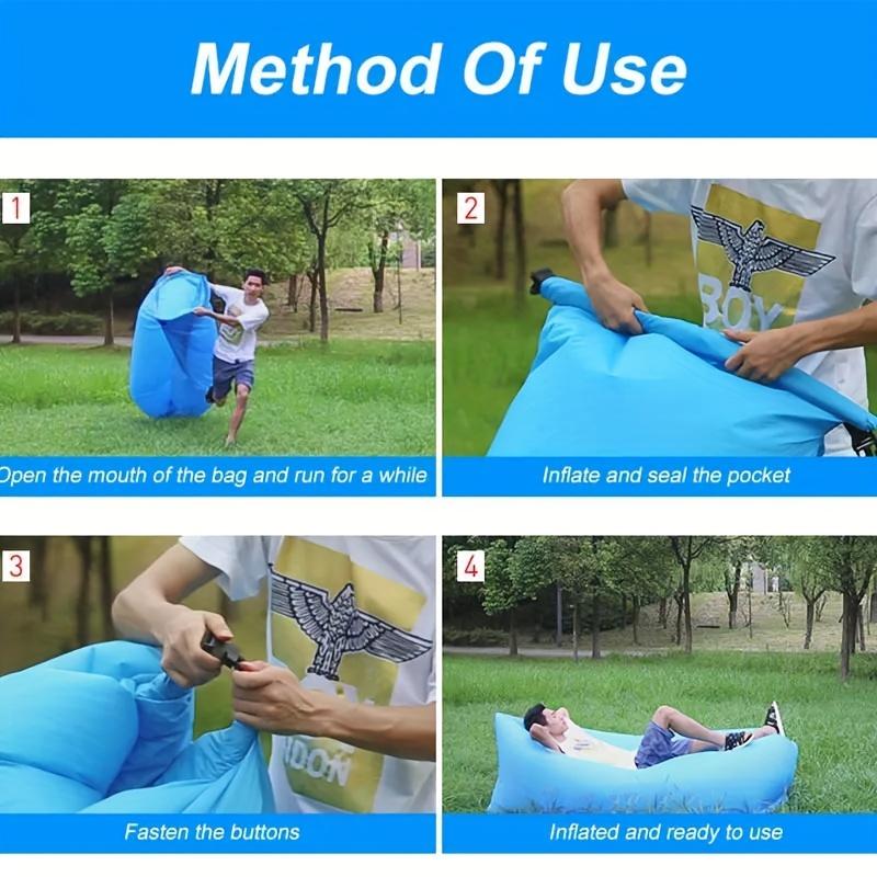 Portable Inflatable Camping Sofa - Self-Inflating Air Mattress with Storage Bag, Lightweight Rectangular Outdoor Lounger for Beach, Backyard