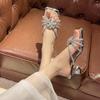New Style Popular Summer Women's Silver High Heels Women's Crystal Flower Slippers Summer Women's Beach Shoes Zapatos Mujer