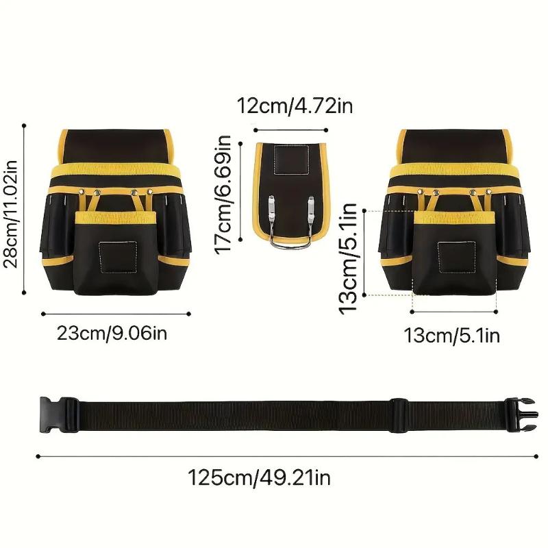 Heavy Duty Oxford Tool Belt With Multiple Functional Pockets Adjustable Waist Strap For Carpenters Home Repair Work