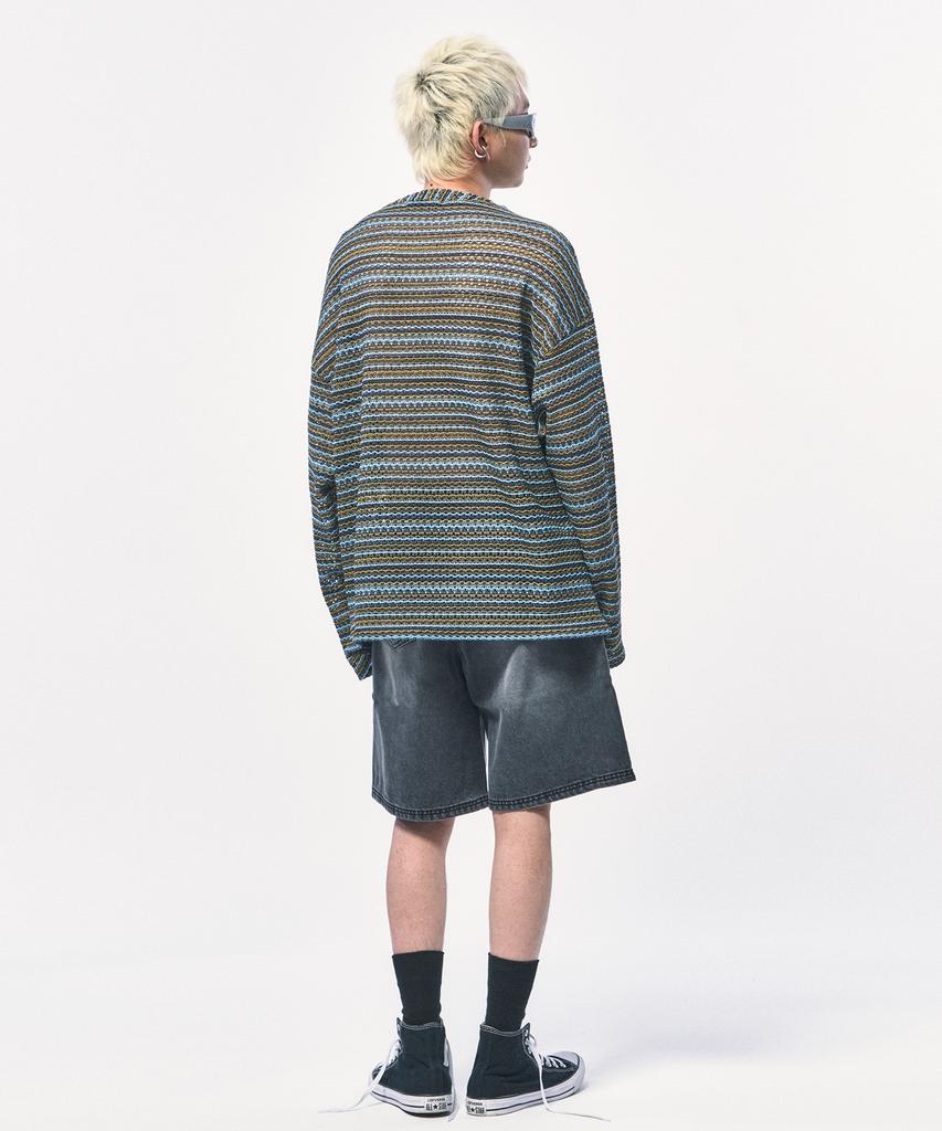 C WEAR BY THE GENIUS See-Through Craft Knit Pullover Khaki