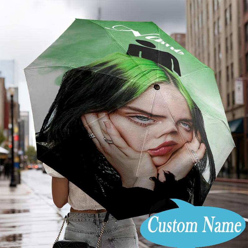 Custom Name Heartbeat City Umbrella Folding Umbrella, Automatic Umbrella - 8-Frame for Travel, Casual Lightweight Personalized Gifts