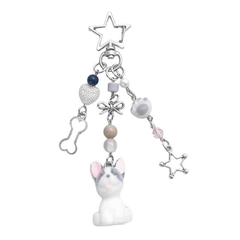 Couple Dog Phone Charm Keychain Fashionable Korean Style Flocking Dog Phone Charm Keychain Pendant for Couples