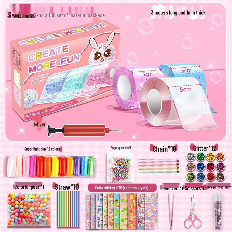 Nano Gel Squishy Toy Craft Kit - Double-Sided Tape & High Viscosity Bubble Blowing Set