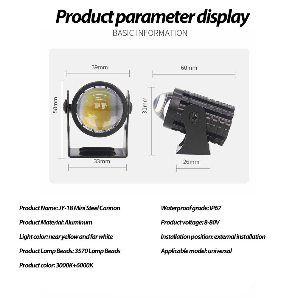 LED Motorcycle Driving Light Aluminum Dual Color Spotlights Projector Lens Headlight Work Fog Lamp ATV Scooter Moto Accessories