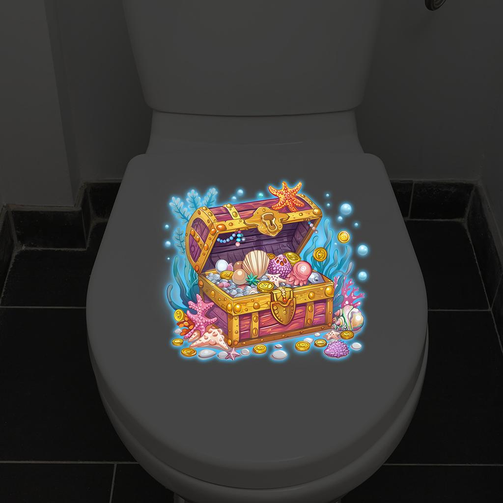 Nightlight Underwater Treasure Toilet Decal - Waterproof and Glowing Bathroom Decorative Sticker