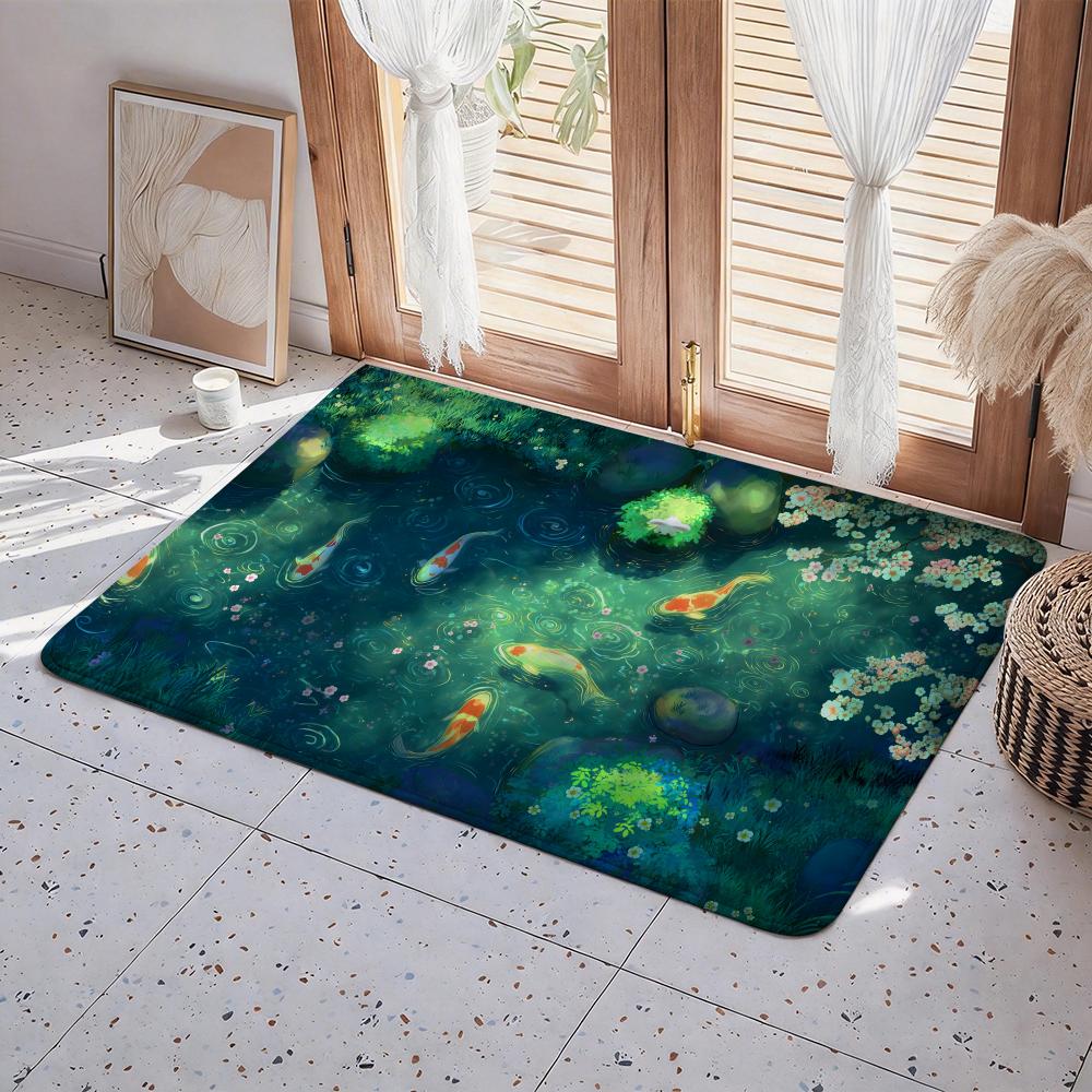 Animal A Koi Floor Mat Eco  Flannel Doormat Non Slip Odorless Indoor Floor Rug Soft Short Plush Home Mat
