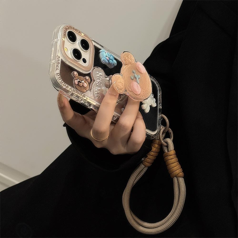 Cookies Bear Stand Suitable for 16ProMax Apple 15 Mobile Case IPhone 13 Mirror 12 Bracelet 11