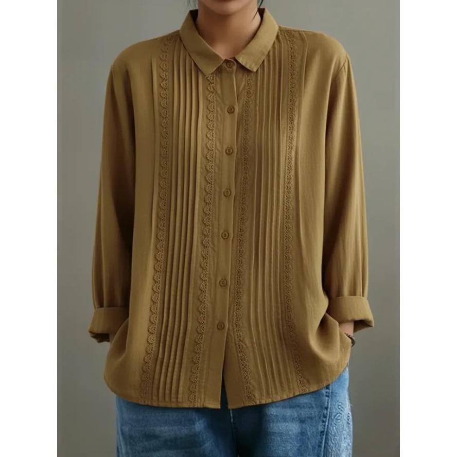 YYFS Women's Fashion Casual Spring Autumn Solid Color Print Long Sleeve POLO Neck Blouses & Shirts