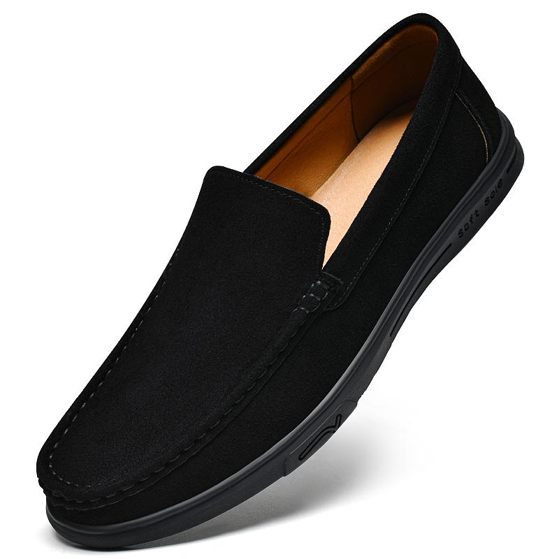 Fashion Luxury Brand Men's Round Headed Frosted Leather Comfortable Soft Soled Loafers Fashionable Spring Breathable Casual Bean Shoes