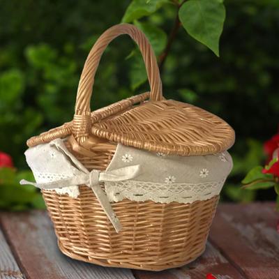 Wicker Picnic Basket, Rattan Storage Basket for Hiking Camping Beach Outdoor