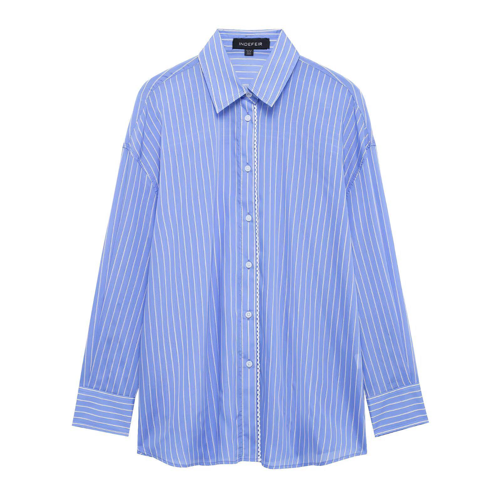 

Spring 2025 Women s Street Fashion Poplin Striped Loose Shirt L