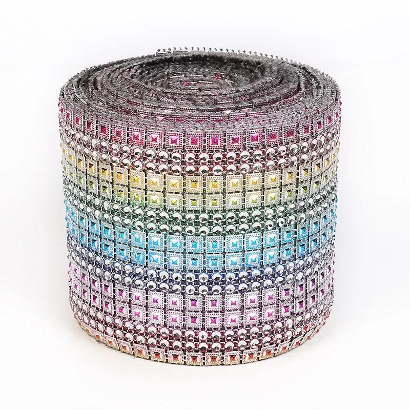 

1 Yard 8 Rows White Pyramid Sparkle Rhinestone Crystal Diamond Mesh Wrap Roll Ribbon