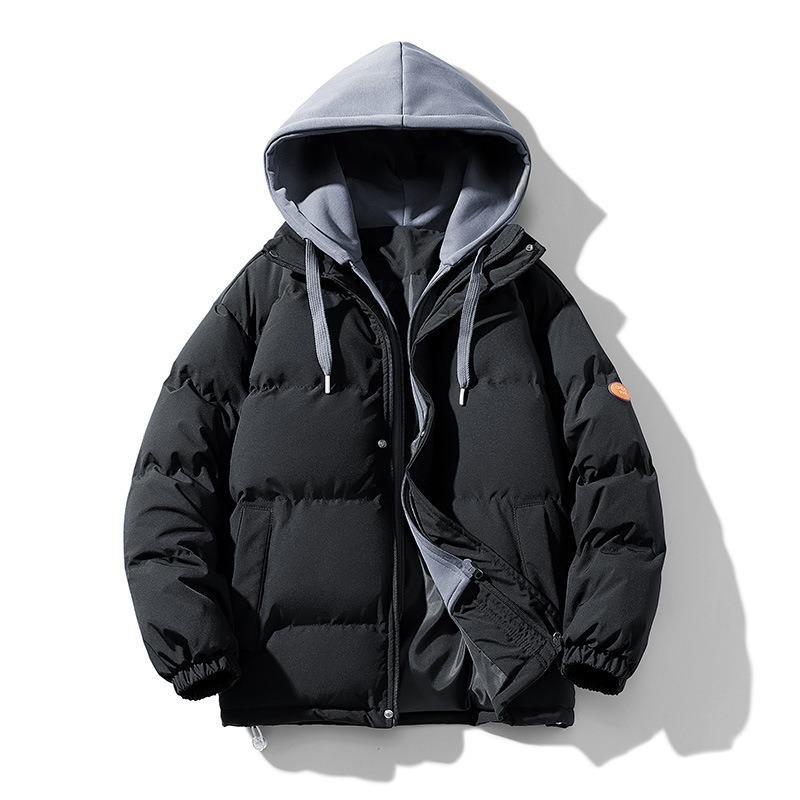 New Trendy Brand Hooded Jacket Loose Large Size Cotton-padded Jacket Thickened Fake Two-piece Cotton-padded Jacket
