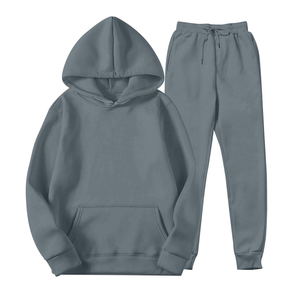 Herren Winter Farbiger Kapuzenpullover mit Kordelzug und Langen Ärmeln und Jogginghosen Anzug