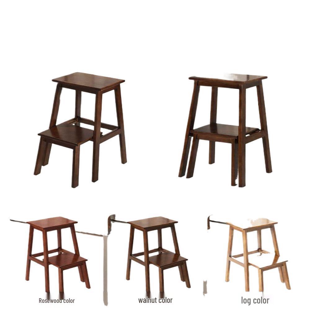 Solid Wood Retractable Ladder Stool: Multi-Functional Side Table & Folding Ladder in Chinese Style