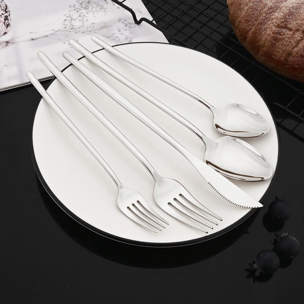 5Pcs Cutlery Set Stainless Steel Flatware Set Dessert Fork Spoon Knife Dinner Set Silver Dinnerware Set Kitchen Silverware