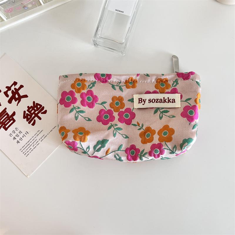 French Embossed Flowers Travel Cosmetic Storage Bag Wallet Cute Women Makeup Kits Handbags Phone Pencil Case Organizer Pouch Bag