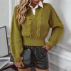 Vintage Knitwear Cardigan Sweater 2 in 1 Loose Long Sleeve Solid Color O Neck Top Autumn Winter