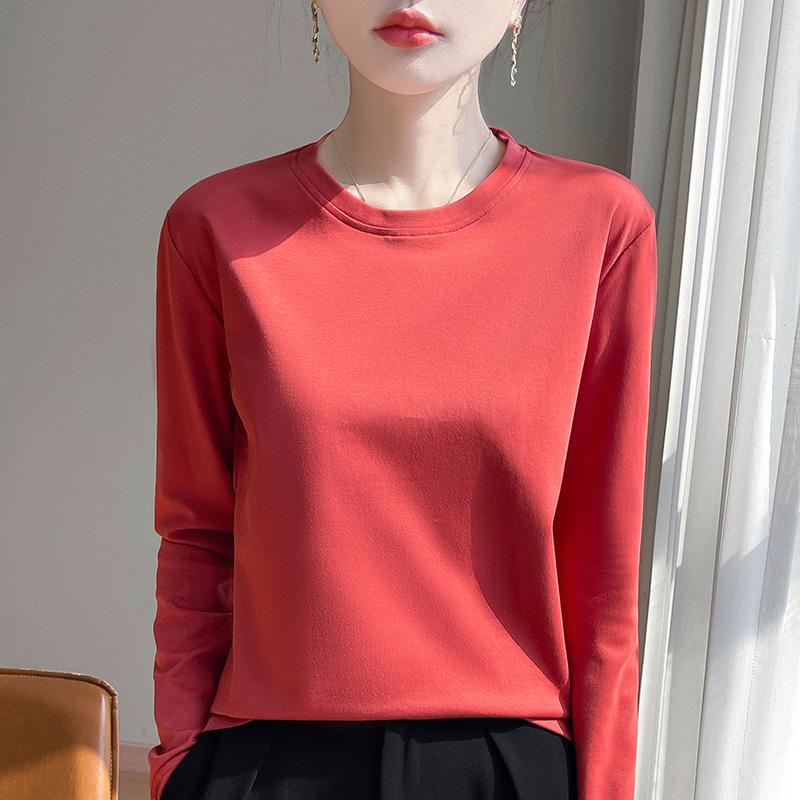 Spring And Summer New Mercerized Polyester Long Sleeve T-shirt Women's Round Neck Loose 100% Polyester Bottoming T-shirt