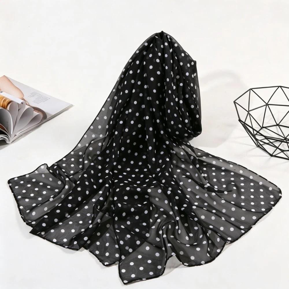 Thin Chiffon Polka Dots Printed Scarf Breathable Long Beach Silk Scarf Sun Protection Shawl Travel