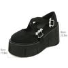 Gdgydh Damskie Gotyckie Buty Mary Jane na Platformie Gruba Podeszwa Wodoodporne Obcasy na Platformie Krzyżowe Klamry Koturny Klamra w Kształcie Nietoperza