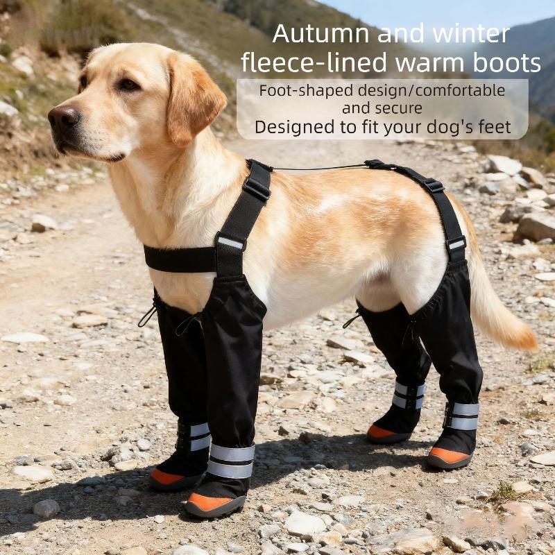 Warm Velvet Dog Shoes Suspenders Outdoor Heat Protection Dog Boots Anti Slip Small Medium Breeds Dogs Shoes Reflective Strips