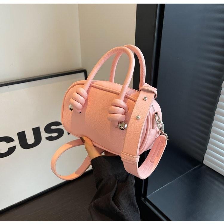 Шикарная корейская мини-сумка-ведро из ПУ для женщин 2024 весна новая сумка через плечо на одном плече черного цвета светло-розовый