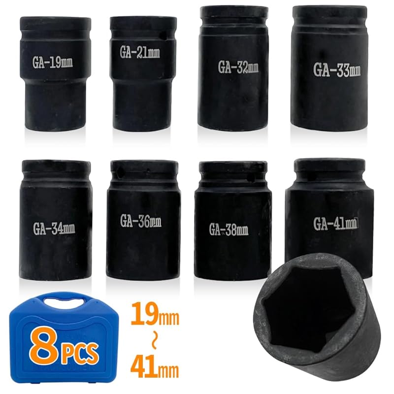 UPstore Große Druckluft-Schlagnüsse 8-teiliges Set Schlagnüsse Schlagschrauber 1 Zoll Vierkant (25.4mm) Schienenbus großes Fahrzeug 41mm 38mm 36mm 34mm 33mm 32mm