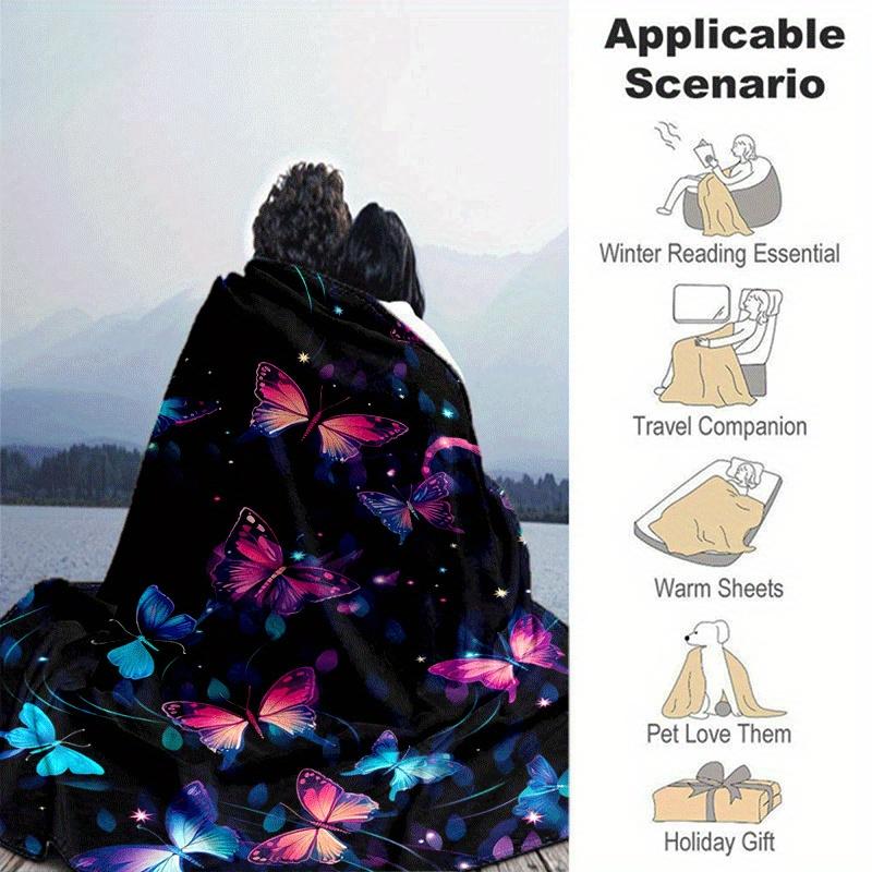 1pc Butterfly Printing Lightweight Flannel Blanket, Comfortable and Warm Blanket, for Camping Sofa Bed and Couch Office, Suitable for Gift Bl