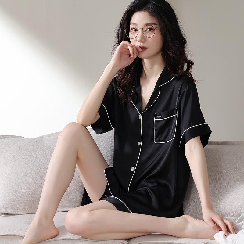 Pajamas Women's Summer Ice Silk Short Sleeve Shorts Summer Thin New Year's New Simulation Silk High-end Loungewear