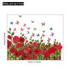 Romantic Red Roses and Butterflies Wall Stickers with Green Plants for Bedroom Entrance Hallway Home Decor