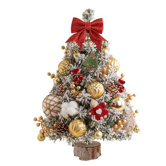 Mini Christmas Tree with LED Light Pre-lit Small Artificial Snow Flocked Tree with Ball Ornaments for Xmas Tabletop Indoor Holiday Decor