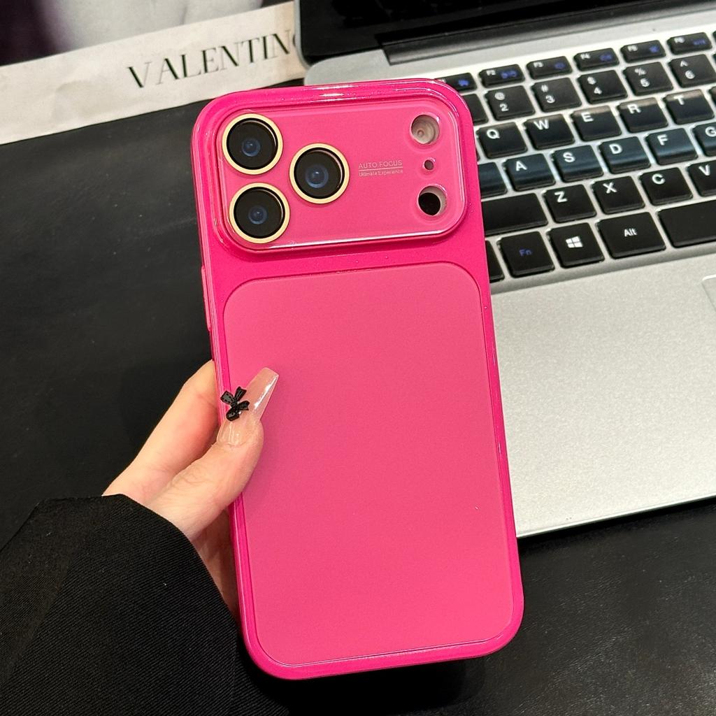 Fluorescent Color Glossy PC Phone Case For iPhone 17 16 15 14 13 Pro Max Lens Camera Touch Button Protective Shockproof Cover