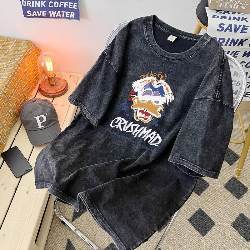 Herren-T-Shirt im amerikanischen Retro-Stil aus gewaschener Baumwolle mit kurzen Ärmeln