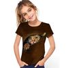 Cat Print T-shirt, Summer Casual Short Sleeved Round Neck Top for Children and Girls, As A Gift Top