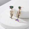 Retro Rhinestone Pearl Fishbone Earrings: French Court Style Hand-Painted Studs for Women