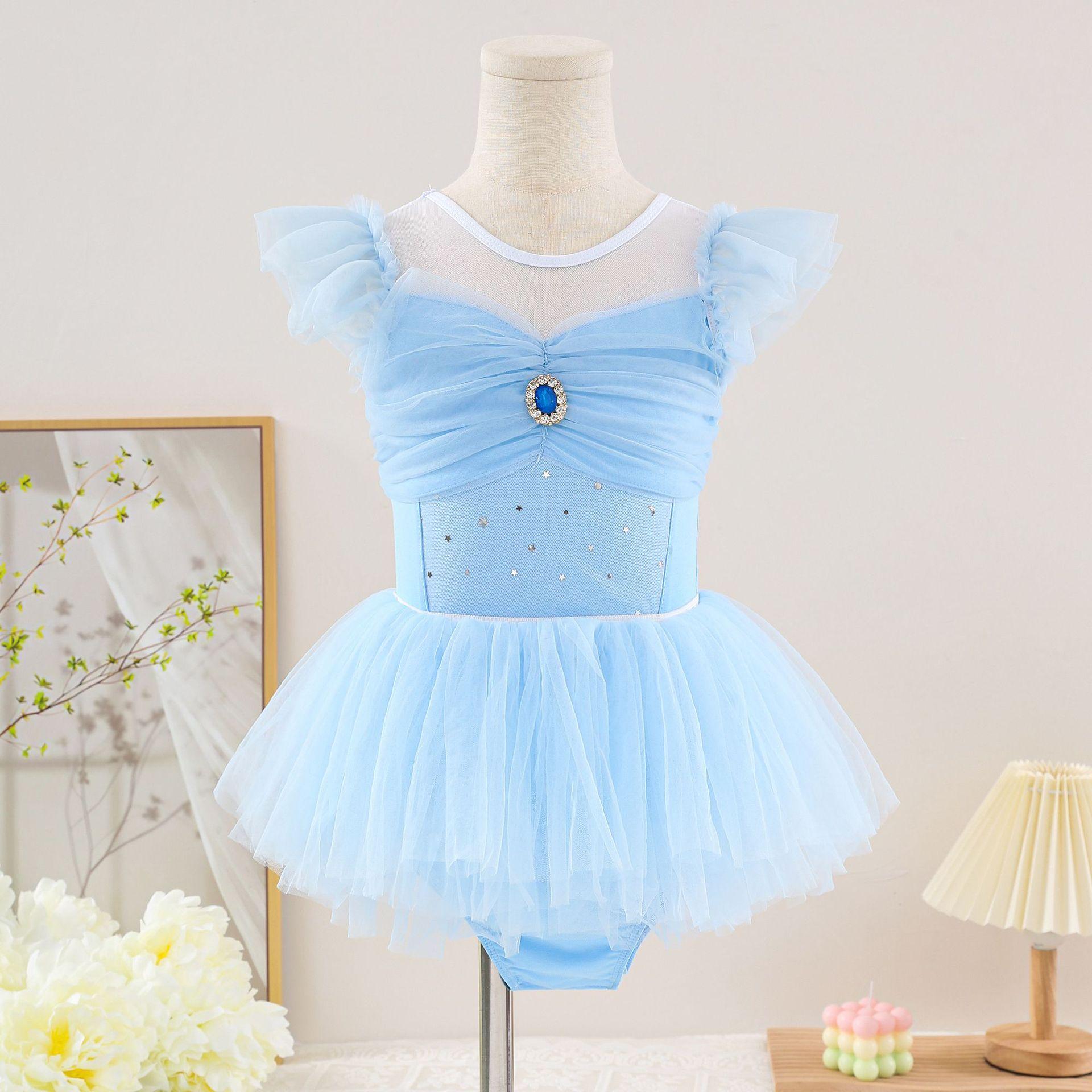 

Танцевальная одежда, Летняя детская одежда с коротким рукавом для девочек, Малыши, Одежда для практики китайских танцев, Костюмы принцесс, Балетные юбки 110 синий